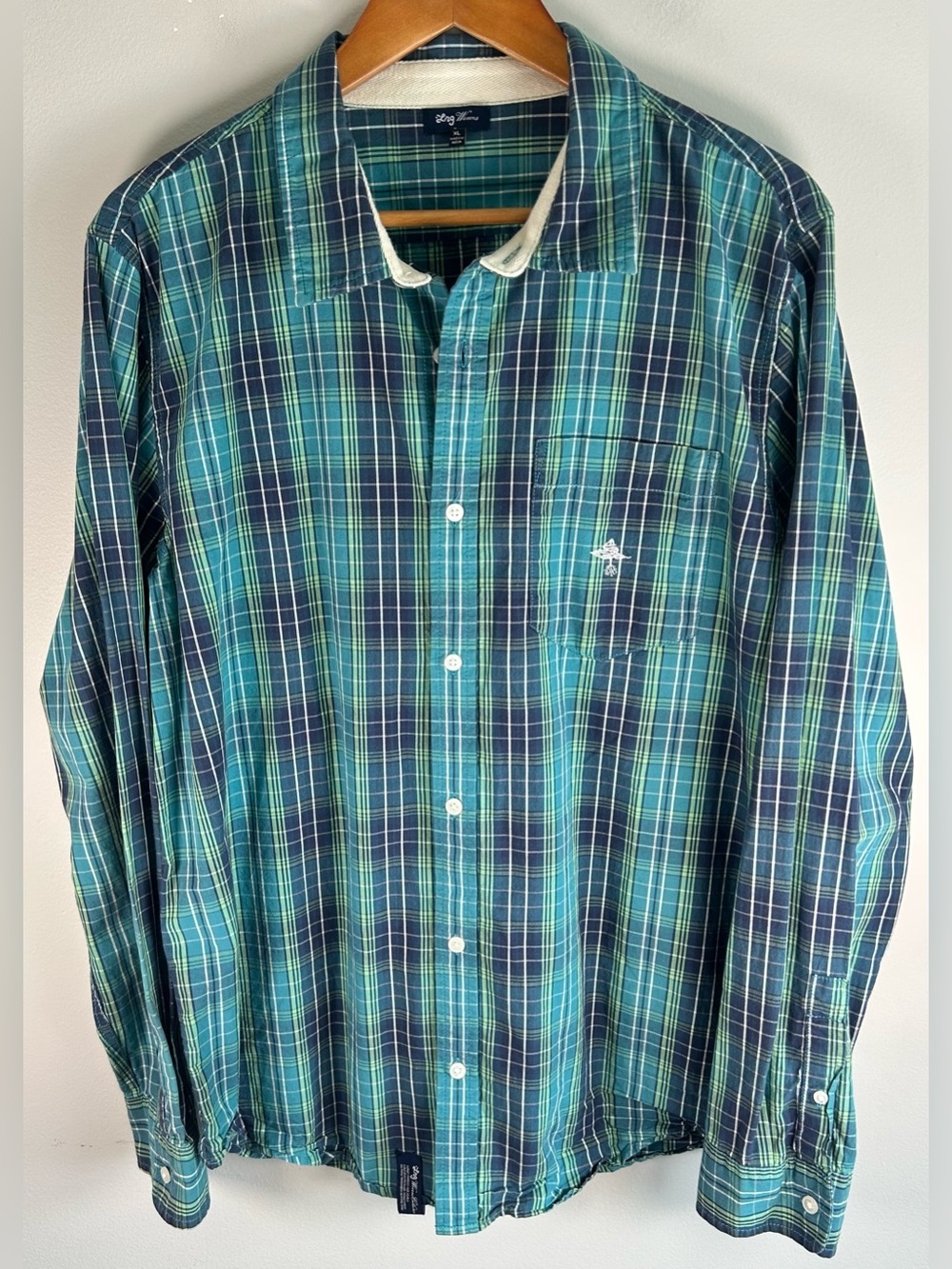 LRG Wovens Men's Long Sleeve Button Up Shirt XL Blue Teal Plaid RARE Vintage Y2K